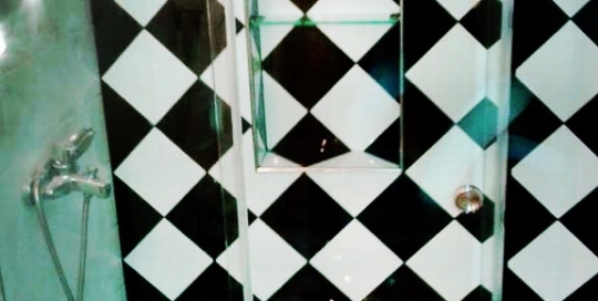 Συρόμενη καμπίνα μπάνιου inox με 2 σταθερα κρυσταλλα